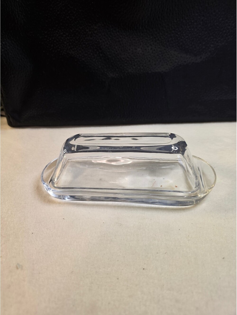 Clear Glass Covered Butter Dish With Lid and Side Handles Rectangular
